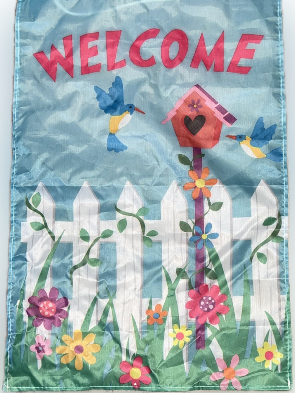 🍄 “Welcome” Banner Flag Birdhouse Floral Birds Fence String Hanger Accent Decor